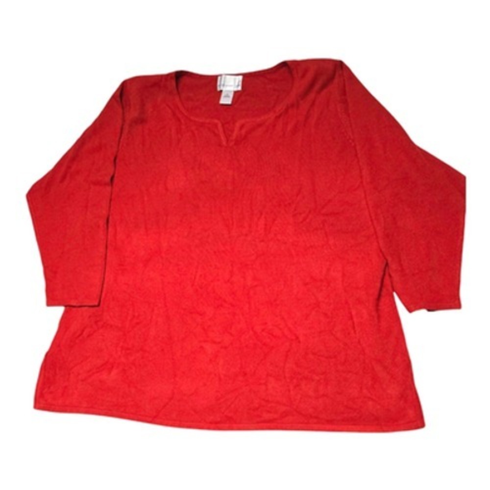 Susan Graver Knit Sweater Top Tunic Size 3X Red long sleeve acrylic
